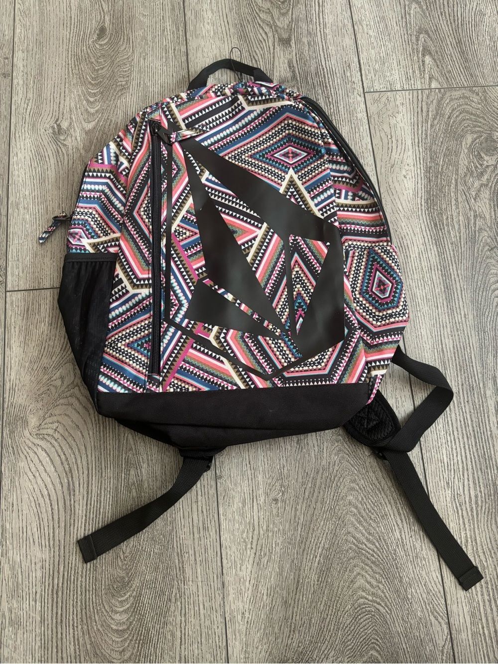 Volcom geometric Pattern Backpack in Pink, Blue & Black